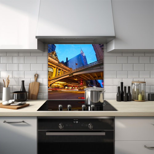 Night view of Grand Central Terminal in New York with a motion blur design.