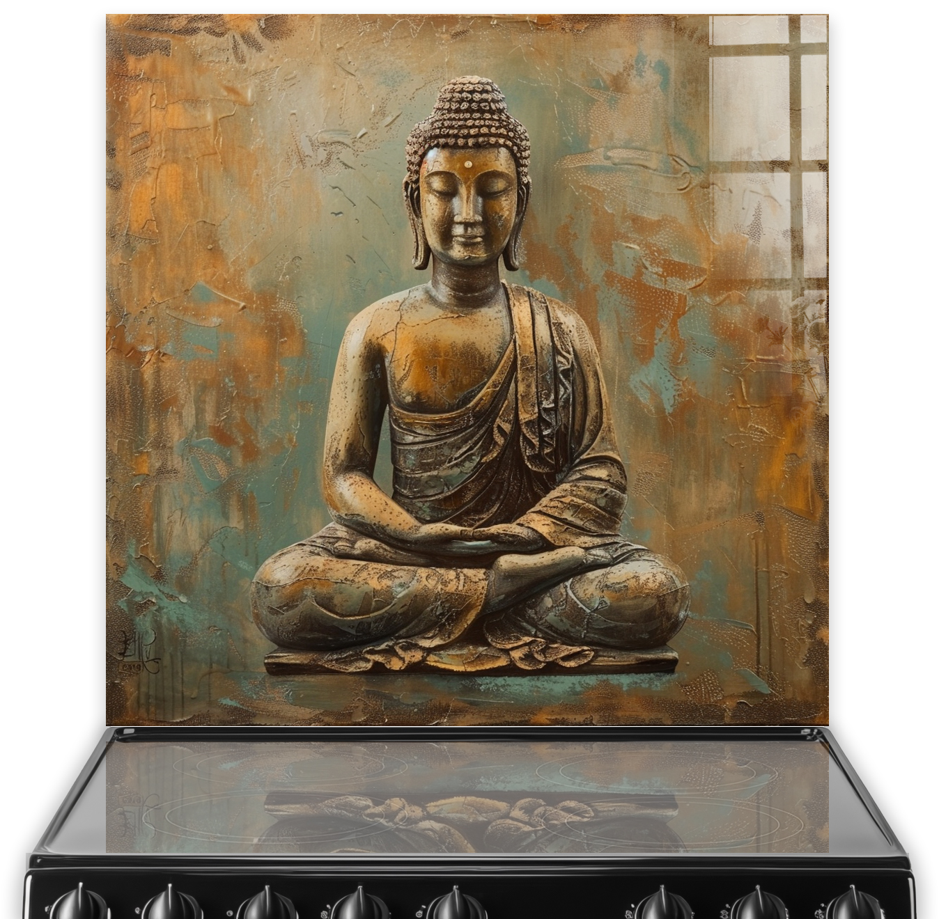Tranquil Bronze Buddha Kitchen Splashback Art