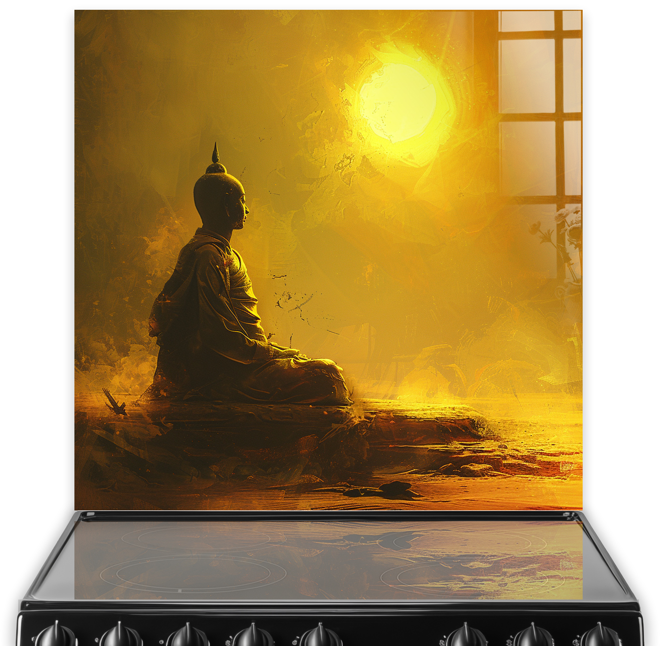 Radiant Buddha in Golden Hues Printed Kitchen Splashback Art