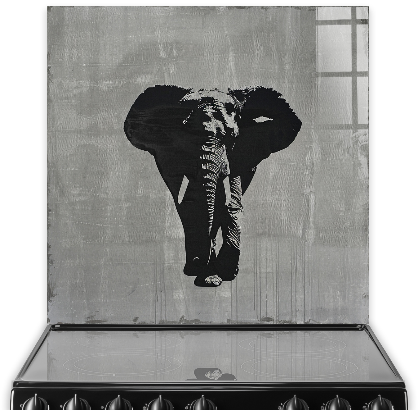 Dark Grey Simplistic Elephant Splashback Art for Kitchen