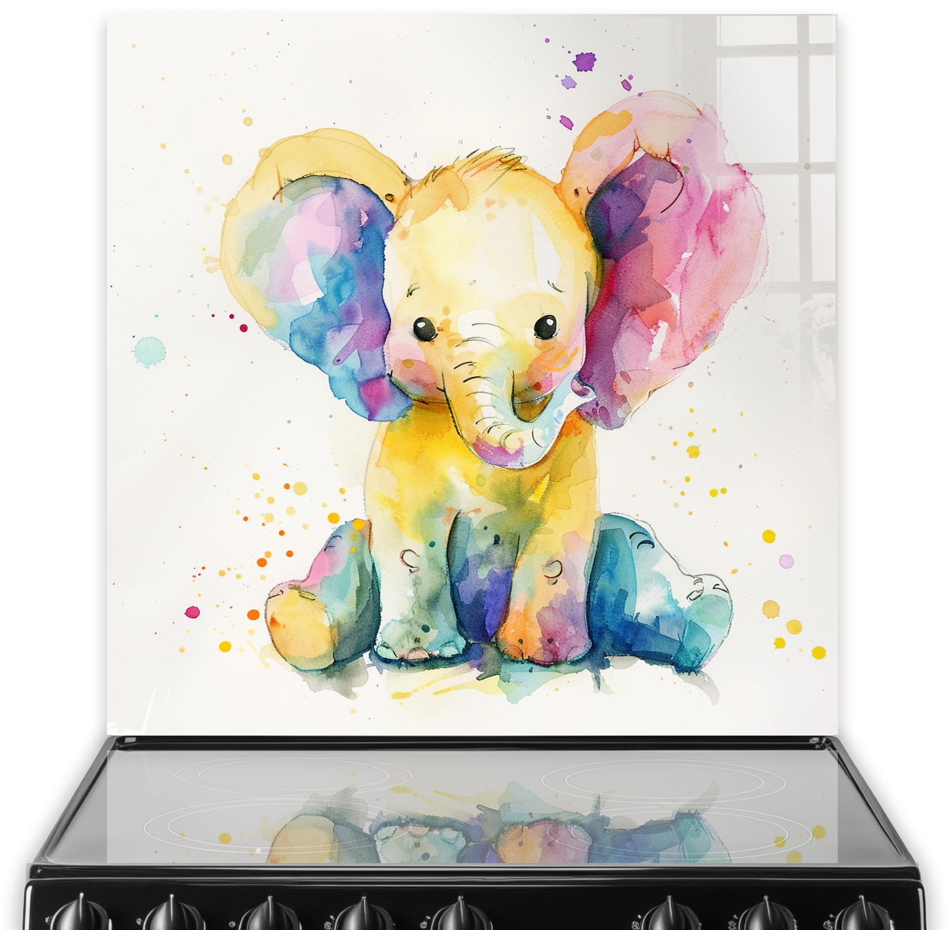 Watercolour Cute Sitting Elephant Splashback Art