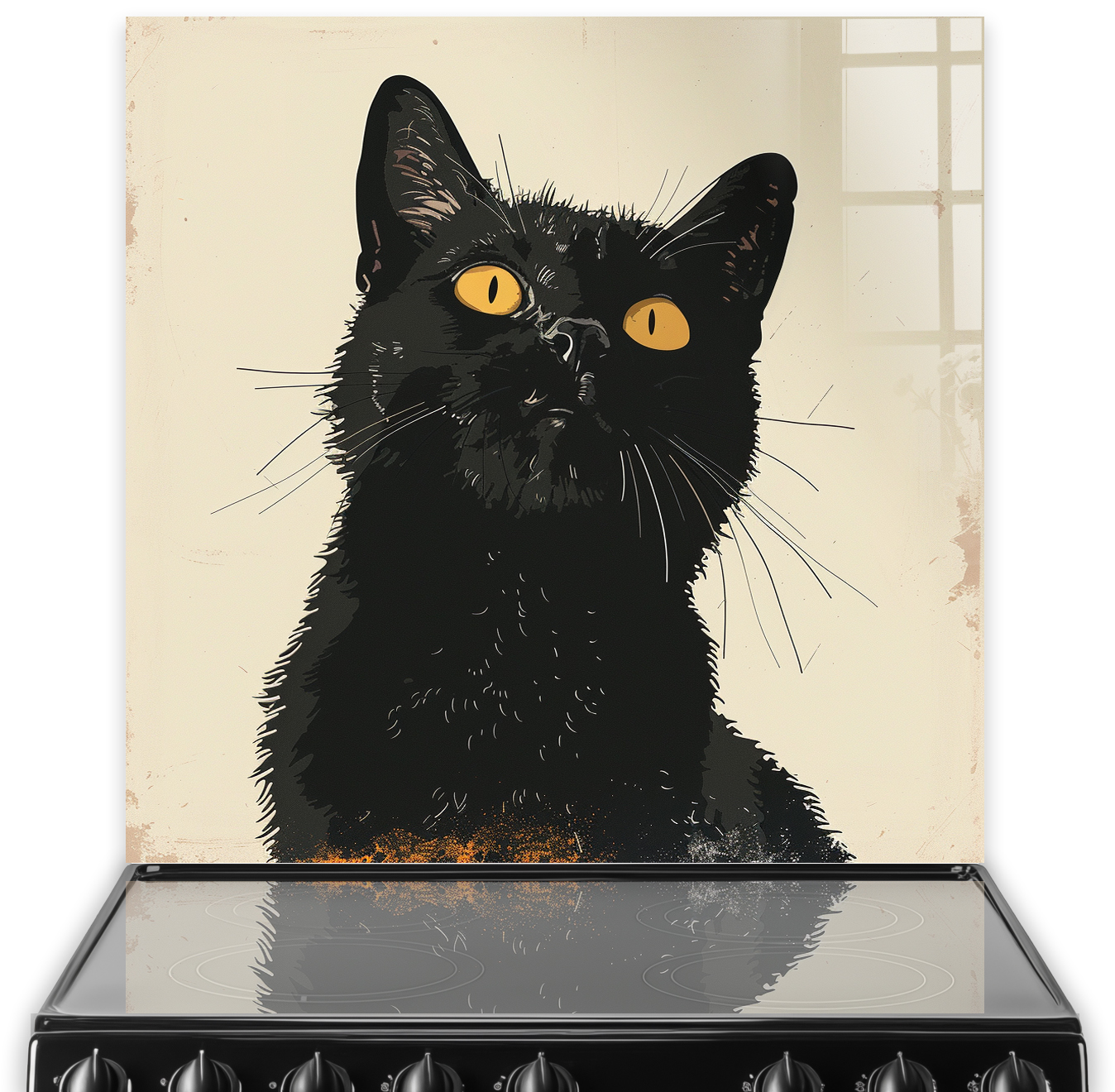 Black cat with yellow eyes in 