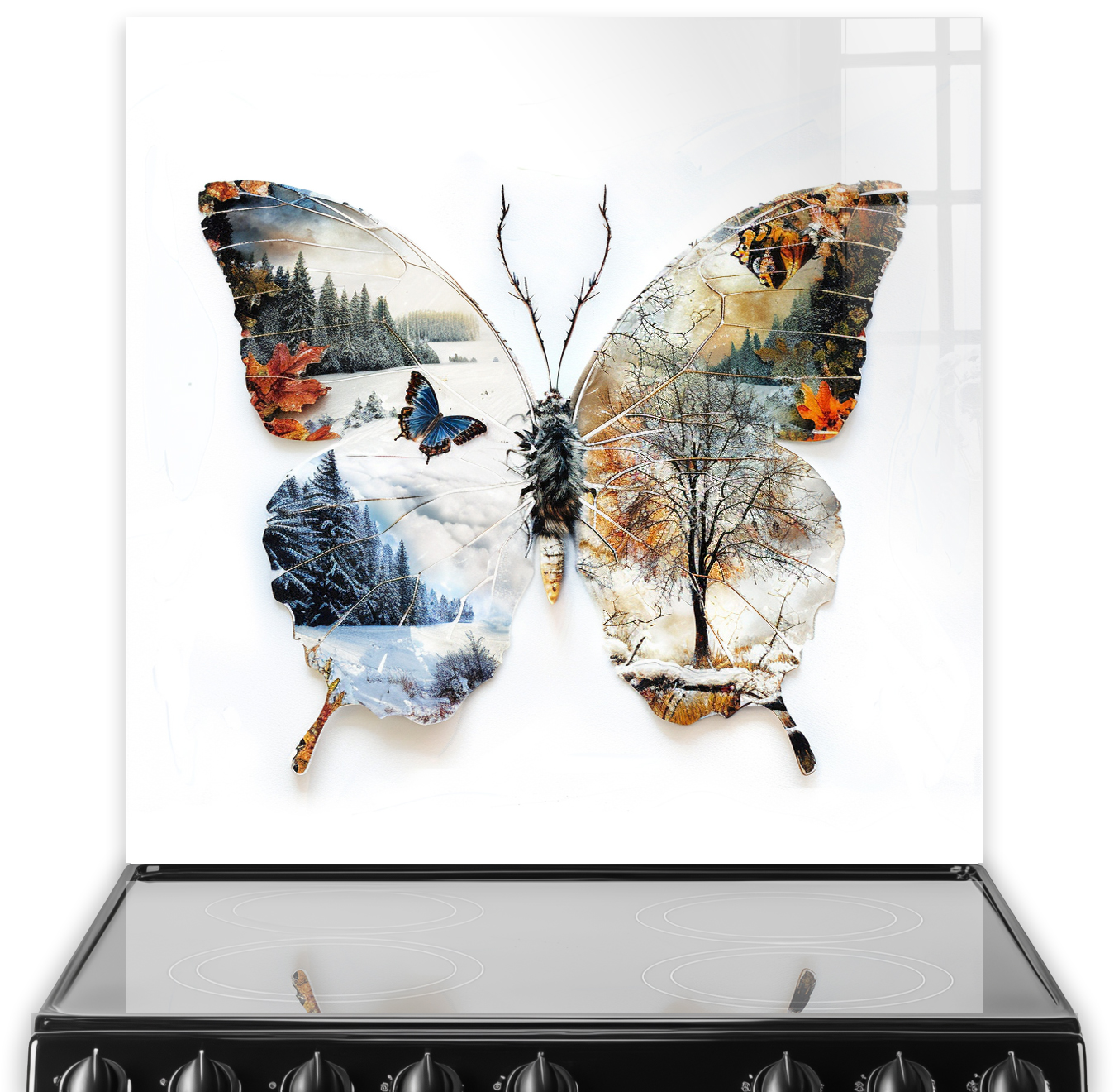 Seasonal Butterfly Splashback Art with Spring to Winter Landscapes