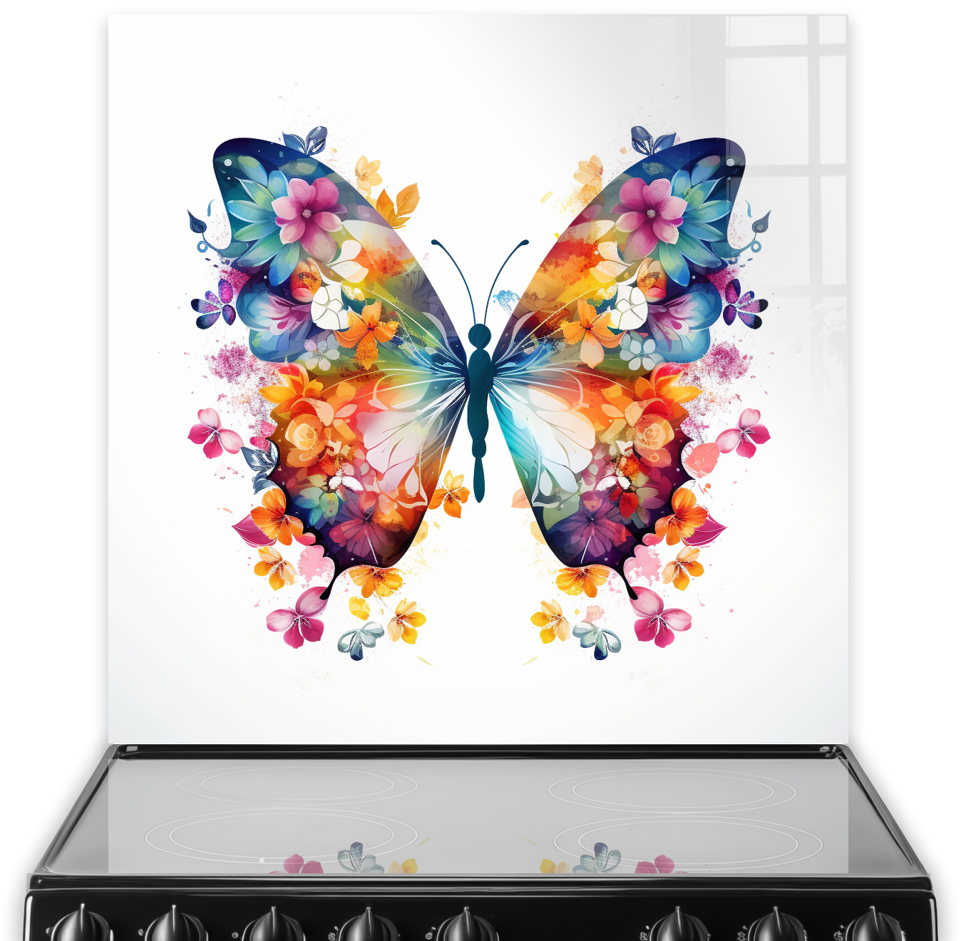 Watercolour Butterfly Splashback Art above Cooker