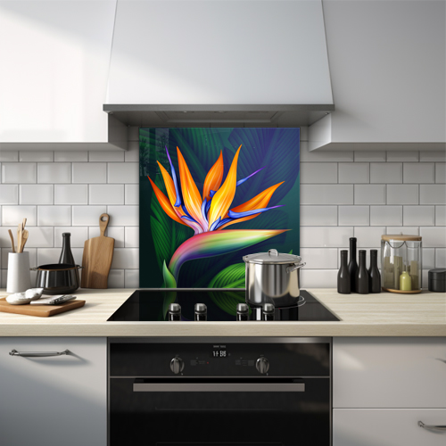 Artistic representation of a bird of paradise flower.