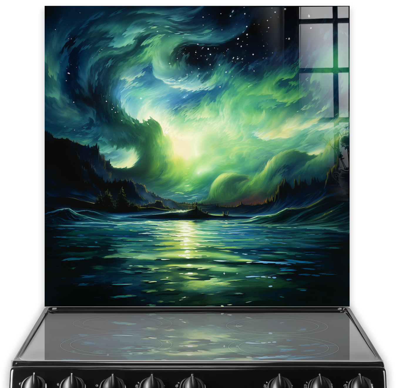Northern Lights over Mountains Kitchen Splashback Art