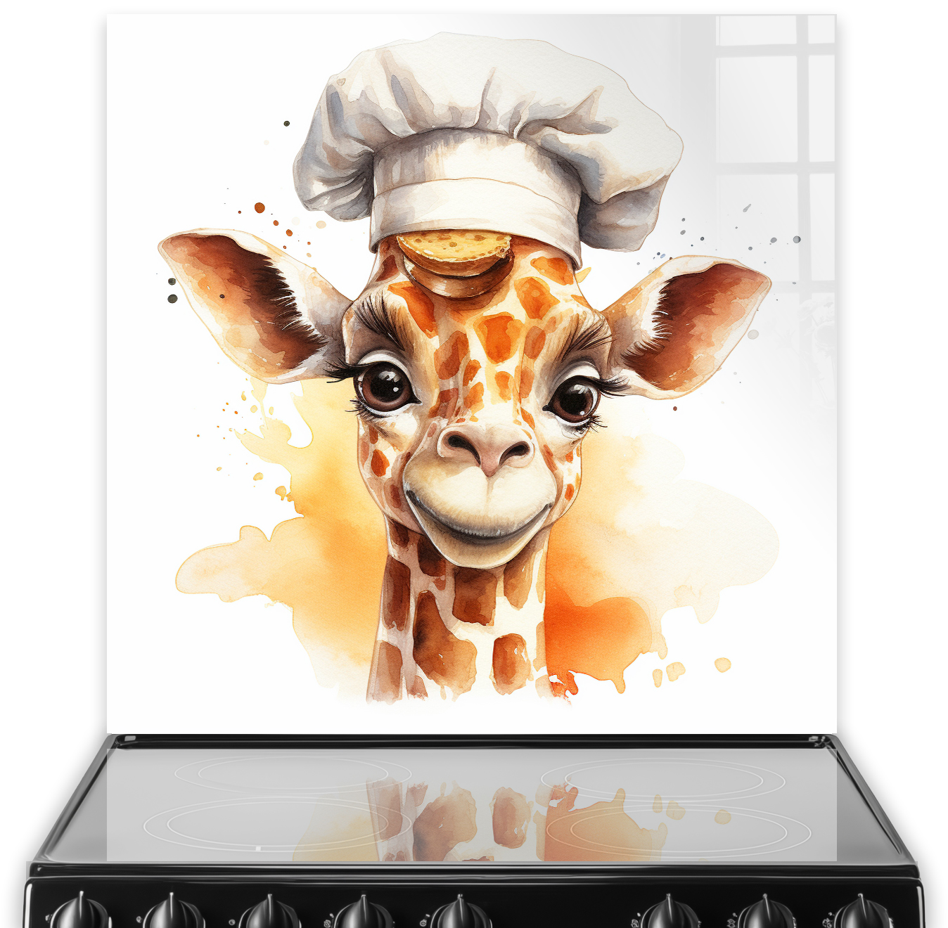 Ziggy Chef giraffe in chefs hat watercolour splashback design