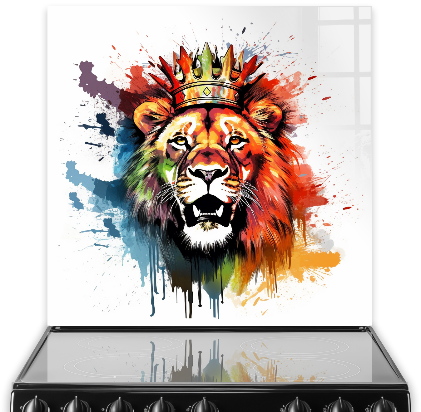 Colourful Lion King Painted Splashback in Kitchen Setting