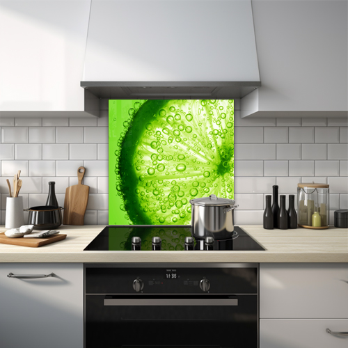 Close-up of a slice of lime underwater.