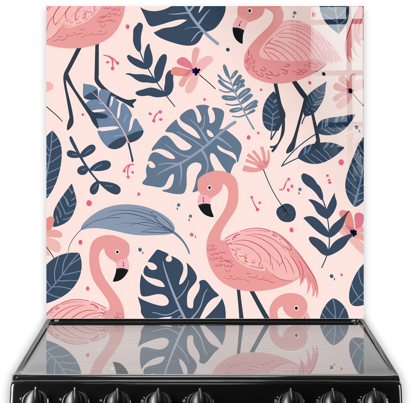 Pink and blue Cute Flamingo Pattern kitchen splashback art