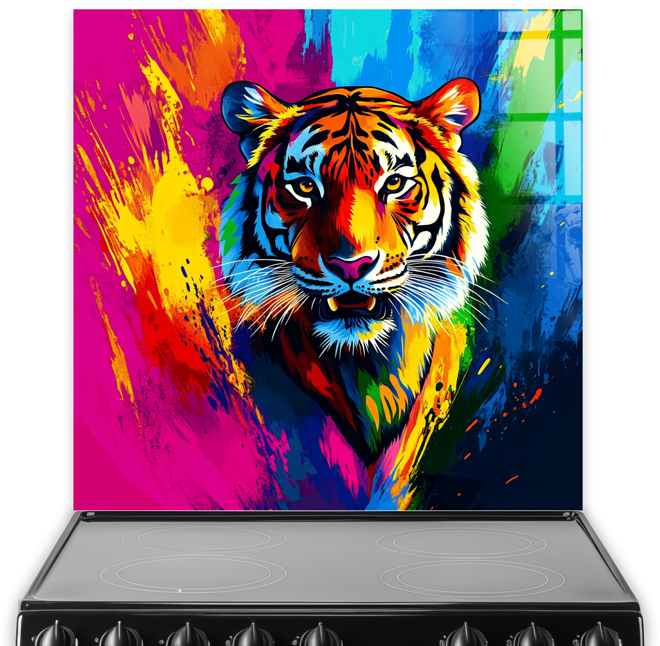 Colourful tiger abstract printed kitchen splashback art