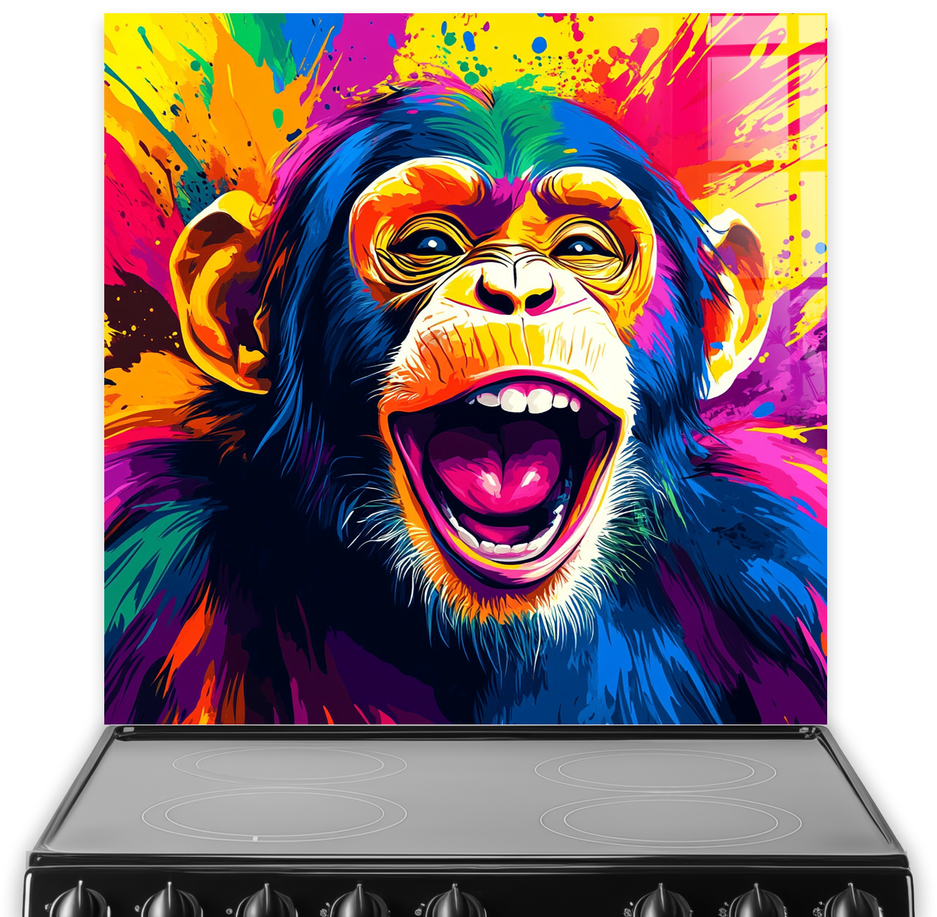 vivid laughing monkey splashback in pop art style