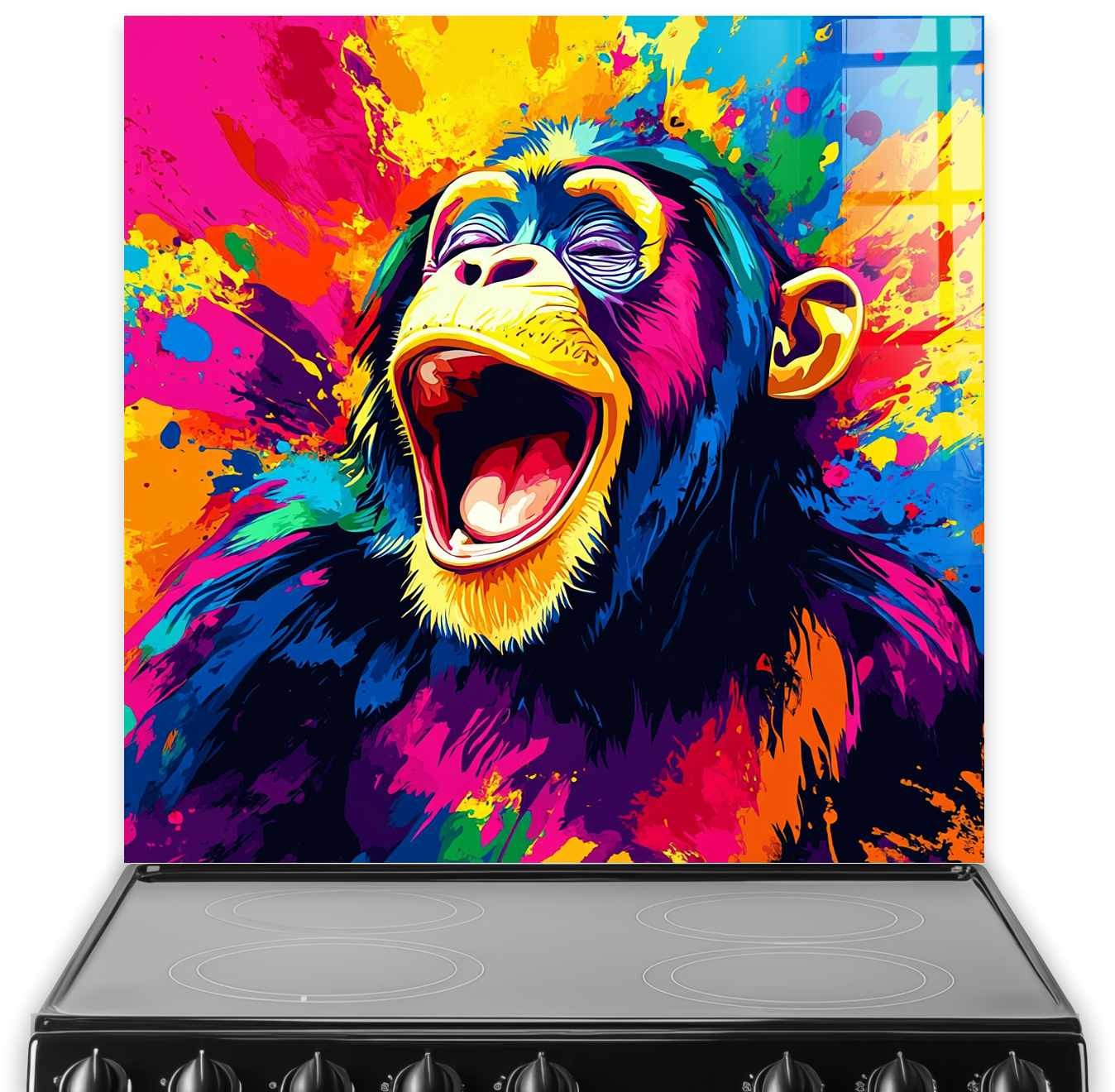 Colourful Laughing Monkey splashback with bright pop art chimpanzee design