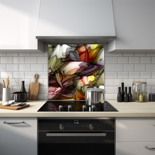 Different colours melting together glass splashback.