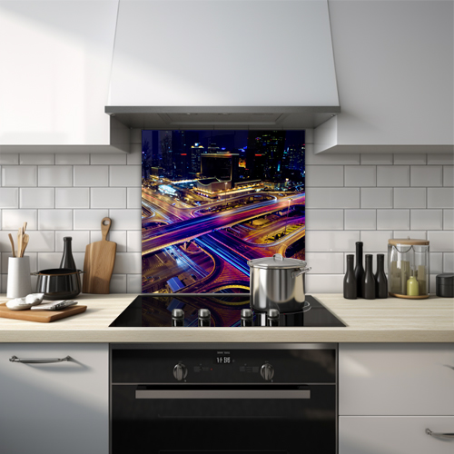 Timelapse photo of nighttime at Beijing flyover glass splashback.