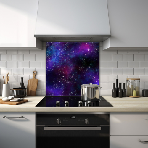 Purple and black image of the cosmos glass splashback.