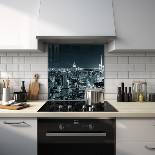 Manhattan skyline at night glass splashback.
