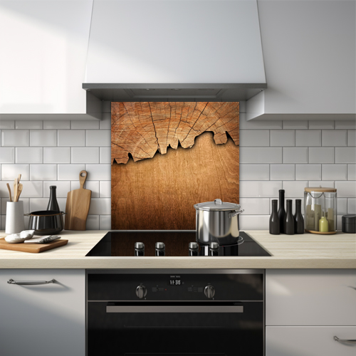 Lyptus wood pattern texture glass splashback.
