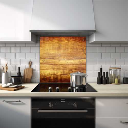 Vintage scratched wood texture glass splashback.