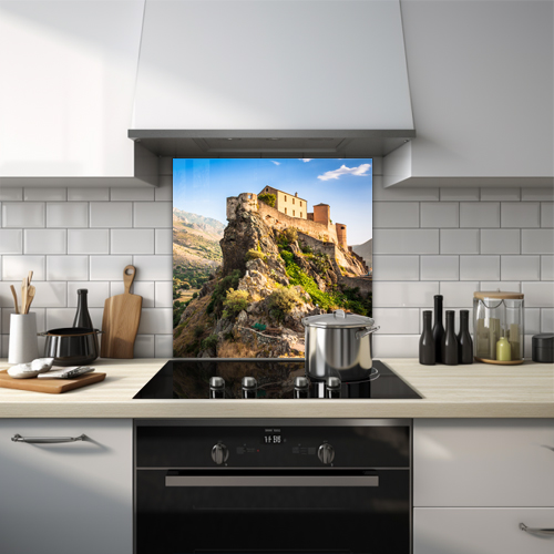 Glass splashback of a historical capital building in the mountains.