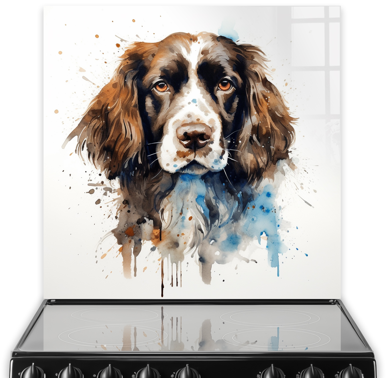 Artistic Springer Spaniel Kitchen Splashback in Watercolour Style