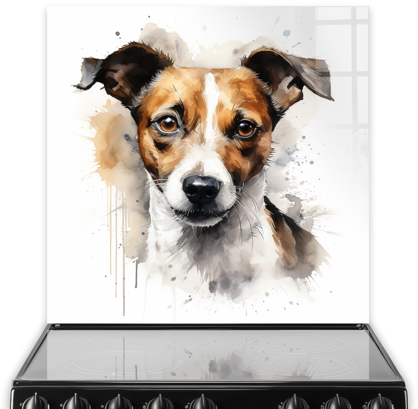 Charming Jack Russell Terrier kitchen splashback in brown and white hues
