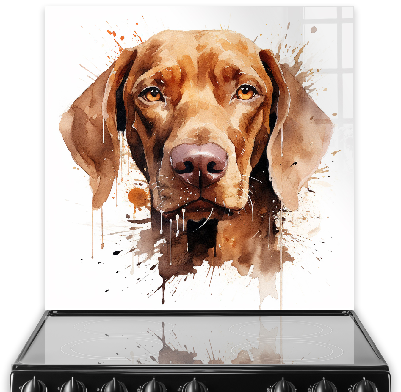 Vizsla dog watercolour art kitchen splashback with warm brown hues