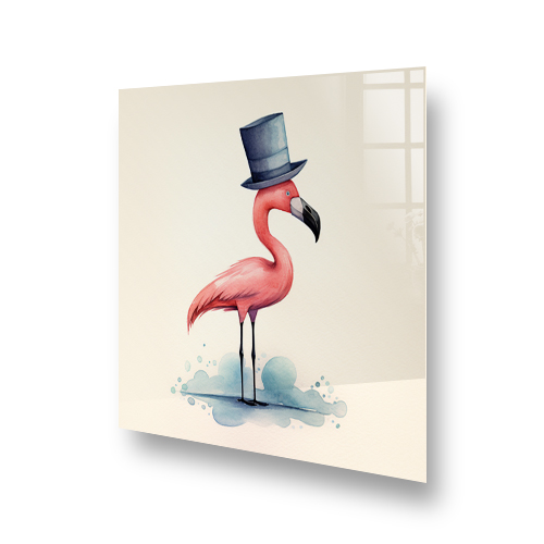 Sir Pink Feathersworth flamingo with top hat kitchen splashback art in pastel colours Side View