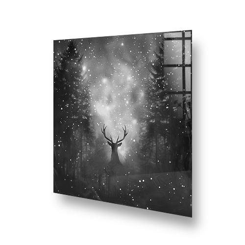 Monochrome Silhouetted Stag in a forest printed kitchen splashback design Side View