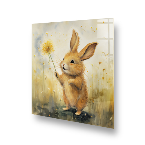 Whimsical brown hare with dandelion kitchen splashback art Side View