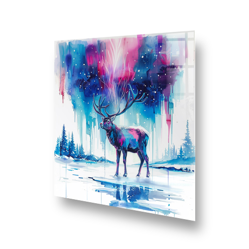 Majestic stag kitchen splashback with northern lights inspired colours Side View