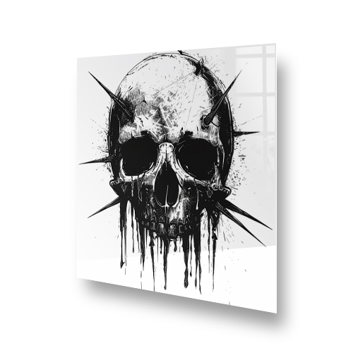Modern monochrome skull art on kitchen splashback Side View