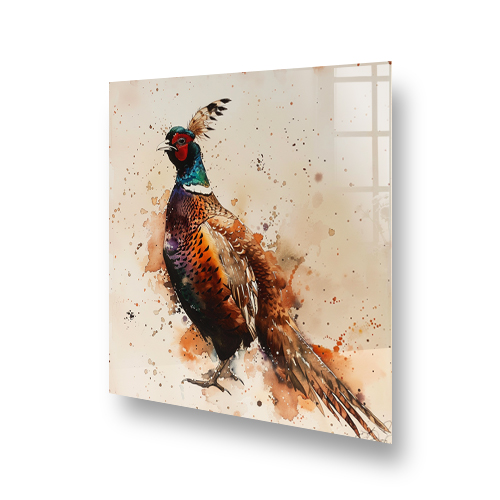 "Watercolour pheasant kitchen splashback art with vibrant colour palette" Side View