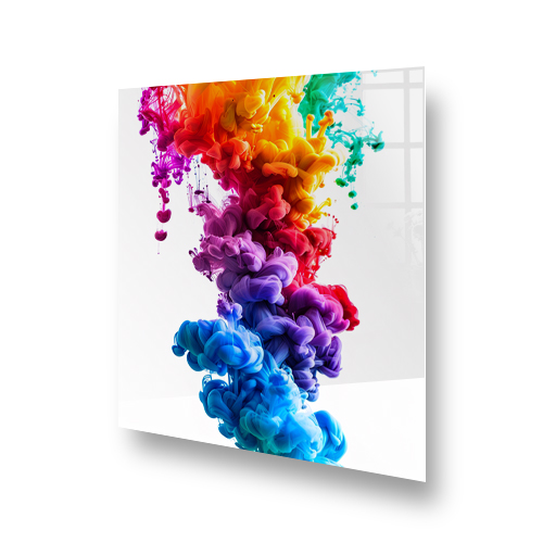 Colourful ink cloud design glass kitchen splashback above stove Side View