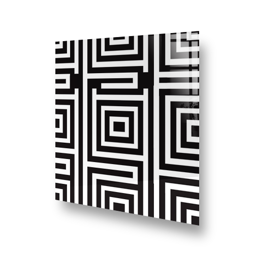 Black and white geometric square pattern kitchen splashback art Side View
