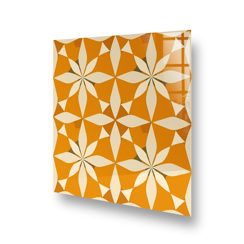 Geometric star pattern artwork with golden, amber, and cream colours Side View
