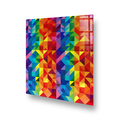 Abstract geometric pattern with multicoloured triangles creating a kaleidoscopic effect Side View