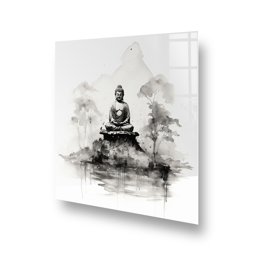 Monochrome Buddha Watercolour Design for Kitchen Splashback Side View