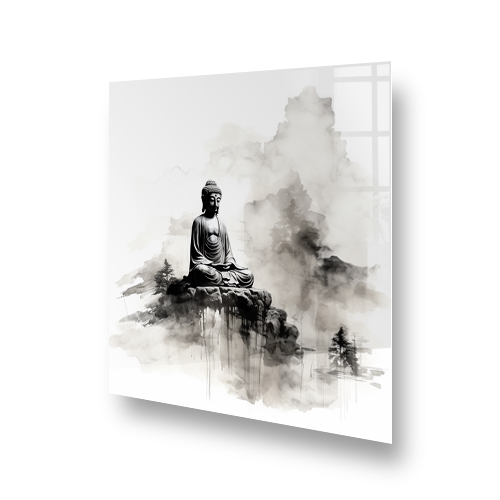 Zen Buddha Splashback Art in Monochrome for Kitchen Side View