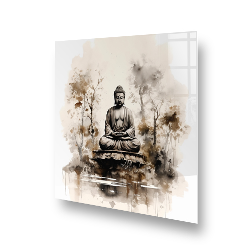 Sepia-toned Buddha in meditation for kitchen splashback art Side View
