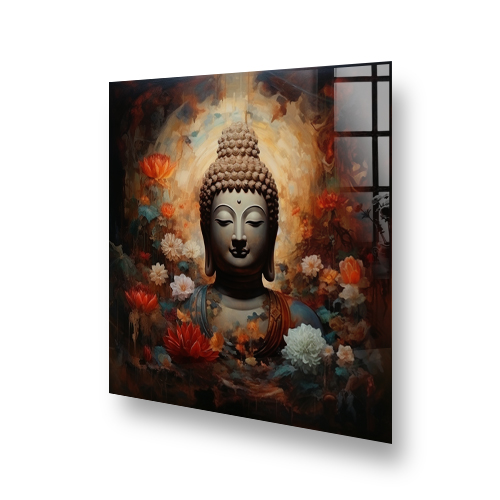 Serene Buddha and Flower Design Kitchen Splashback Side View