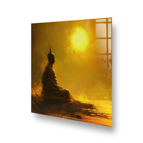 Radiant Buddha in Golden Hues Printed Kitchen Splashback Art Side View