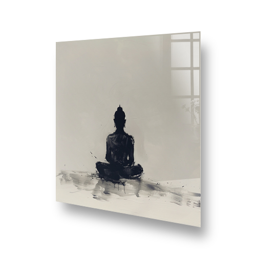 Monochrome Buddha silhouette splashback in kitchen setting Side View