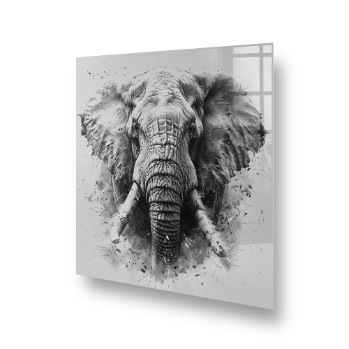 Monochrome sketch portrait of an elephant on kitchen splashback Side View