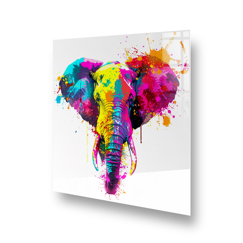 Colourful elephant Colour Splash artwork on kitchen splashback Side View