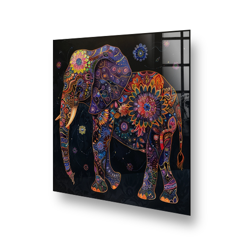 Colourful Mandala Elephant Artwork on Kitchen Splashback Side View