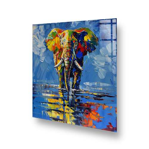 Vibrant Elephant Splashback with Blue Painted Reflection Style Side View