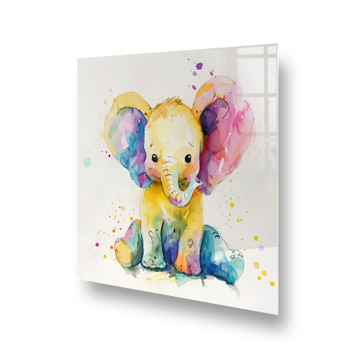 Watercolour Cute Sitting Elephant Splashback Art Side View