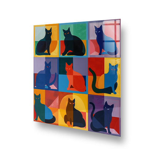Cat silhouette mosaic splashback with colourful boxes design Side View