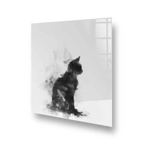 Monochrome Minimalist Watercolour cat art on kitchen splashback Side View
